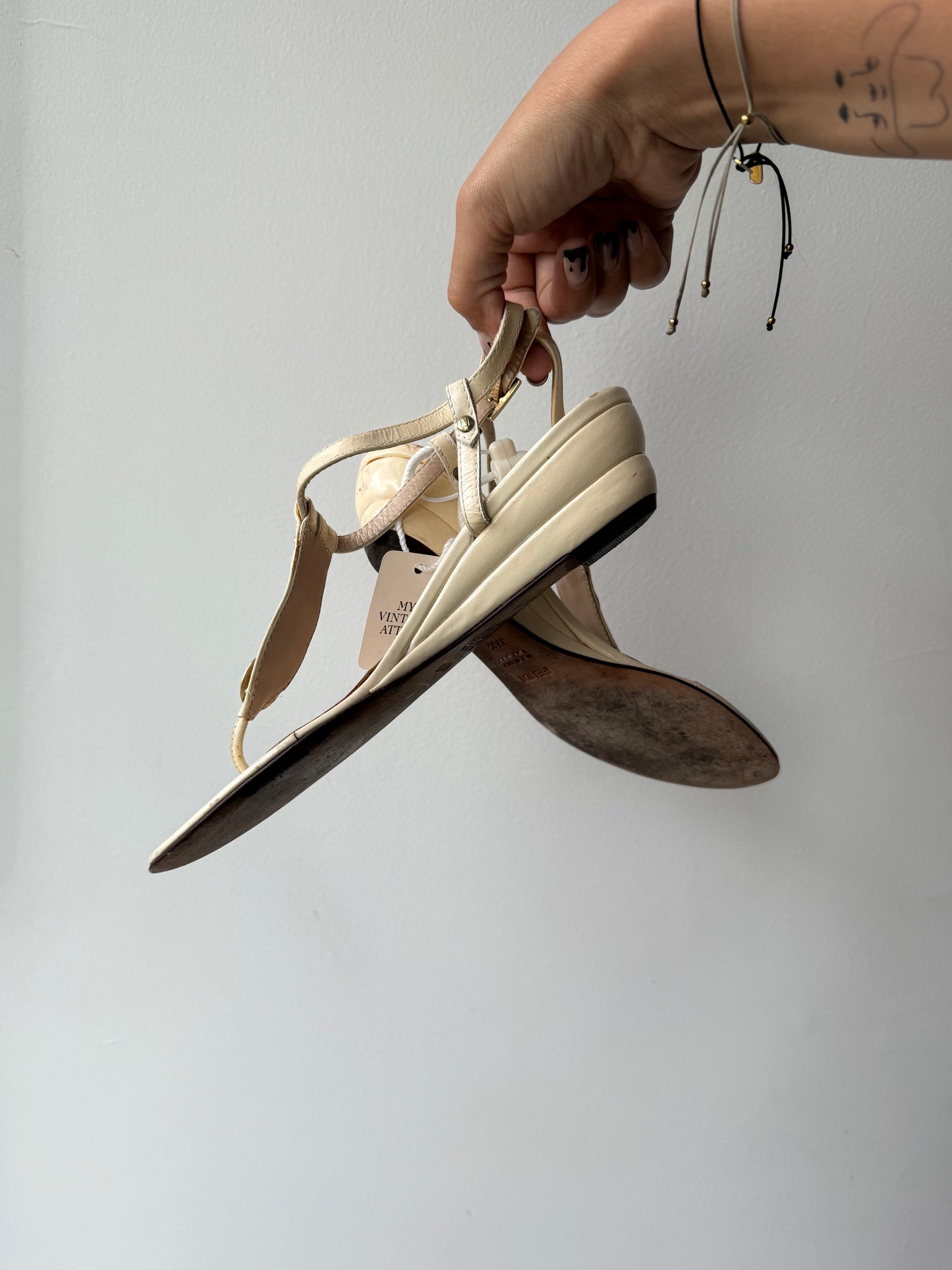 166. Fendi Vintage Wedges Ivory Patent Leather 37