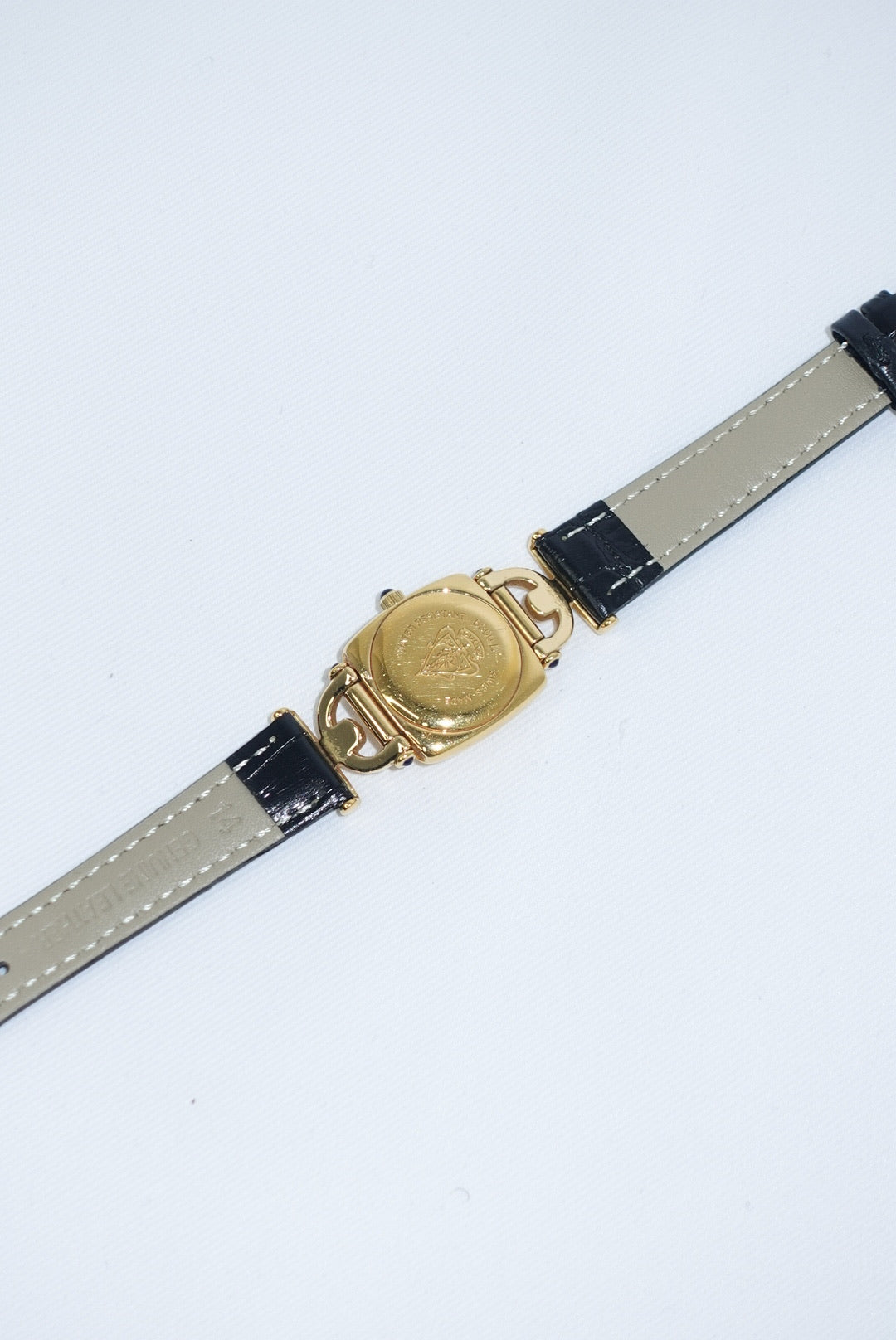 099. Gucci Vintage 6300L Gold Watch With Black Leather Strap
