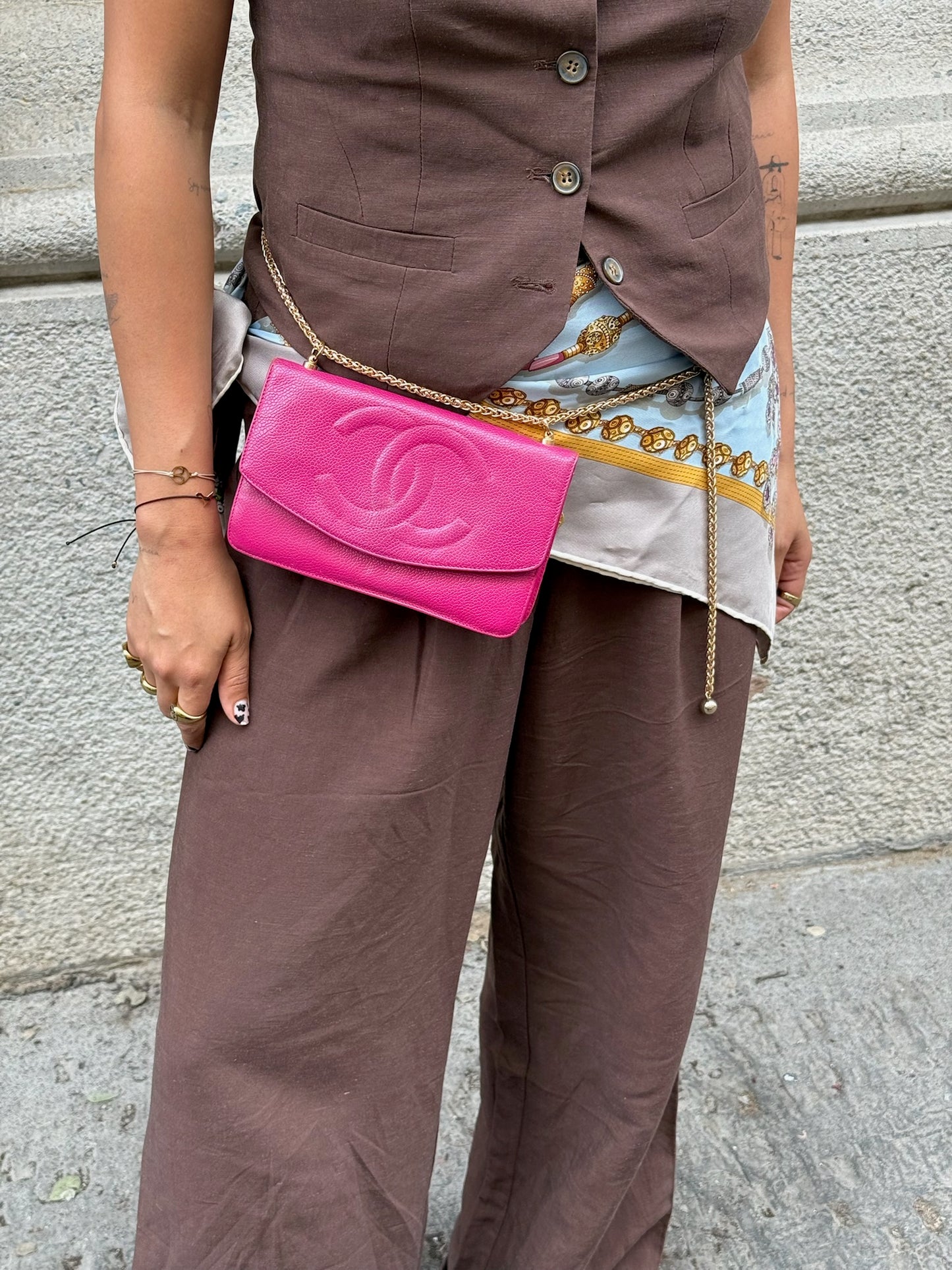 132. Chanel Re-Worked Flap W.O.C. Magenta CC logo