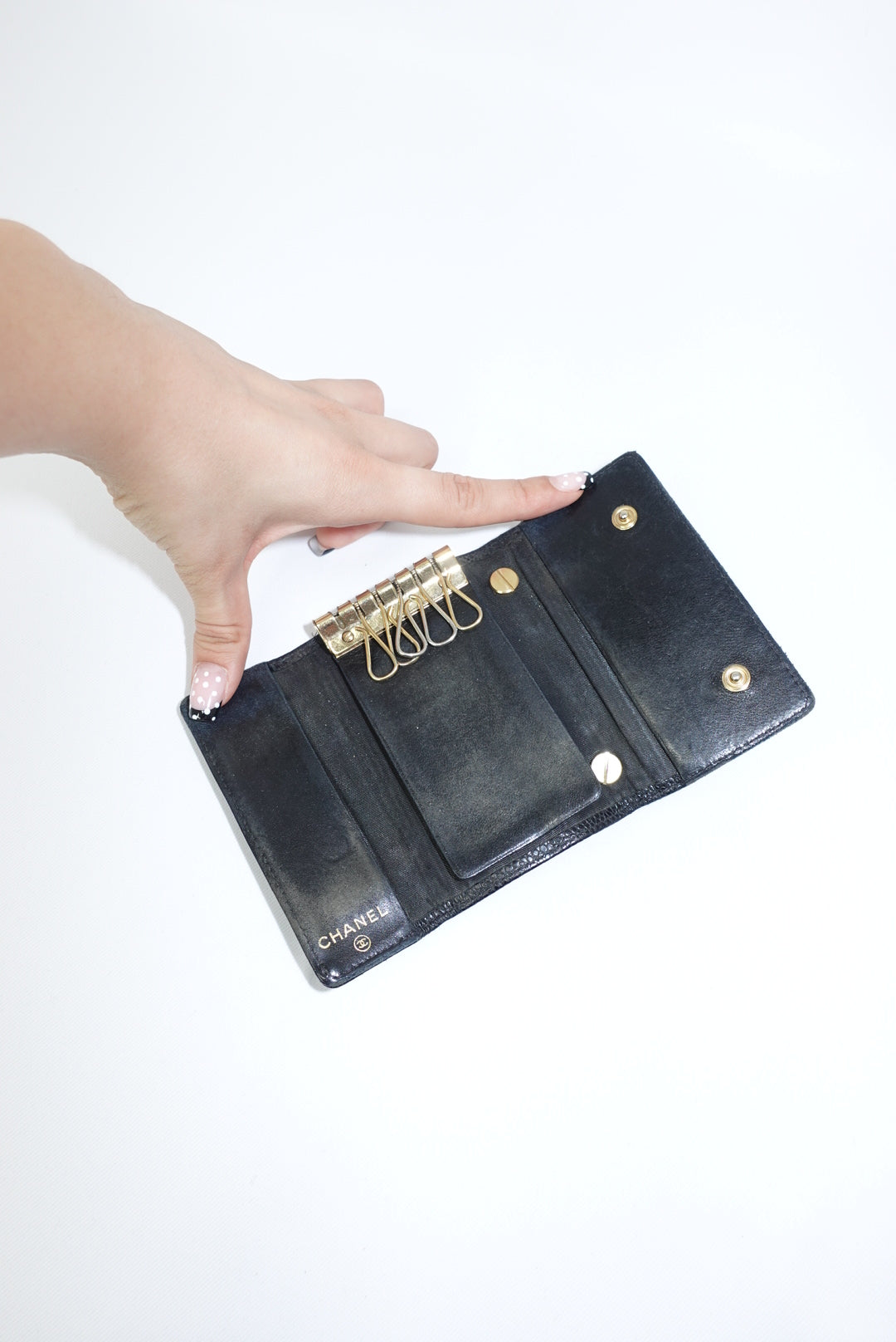 123. Re-Worked Chanel Mini Black Keyholder Caviar Leather W.O.C.