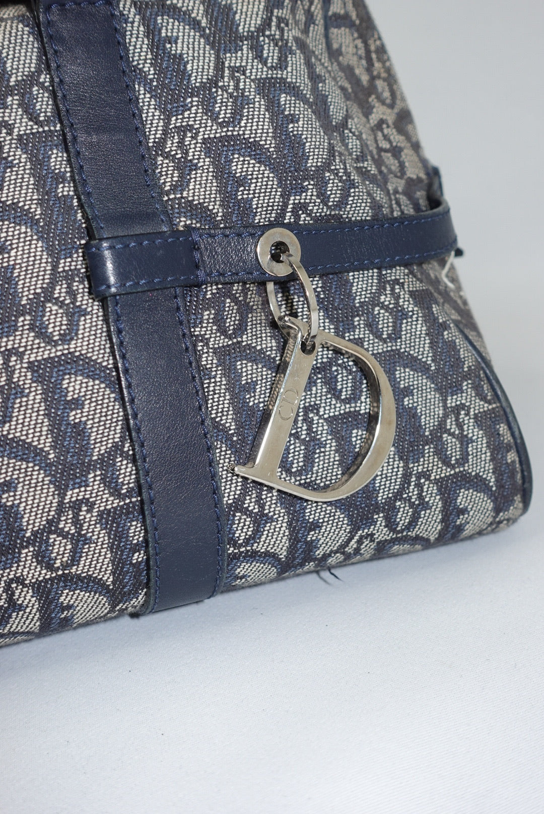 115. Christian Dior Vintage Black Denim Monogram Oblique Bowling Bag