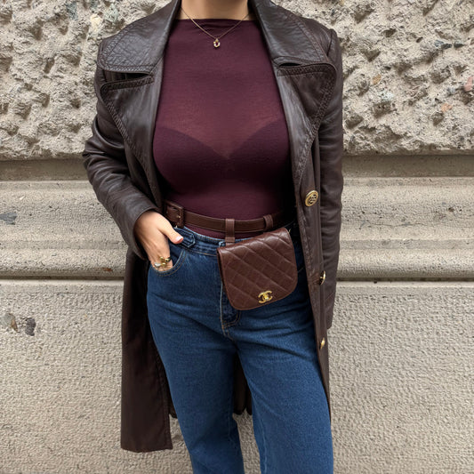 Chanel Vintage Quilted Caviar Leather Belt Bag in Chocolate Brown