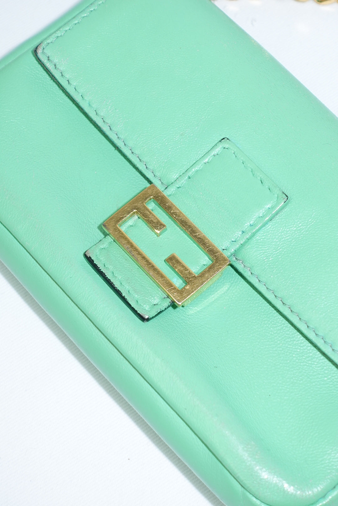 Fendi Neon Green Mini Baguette Crossbody FF Logo
