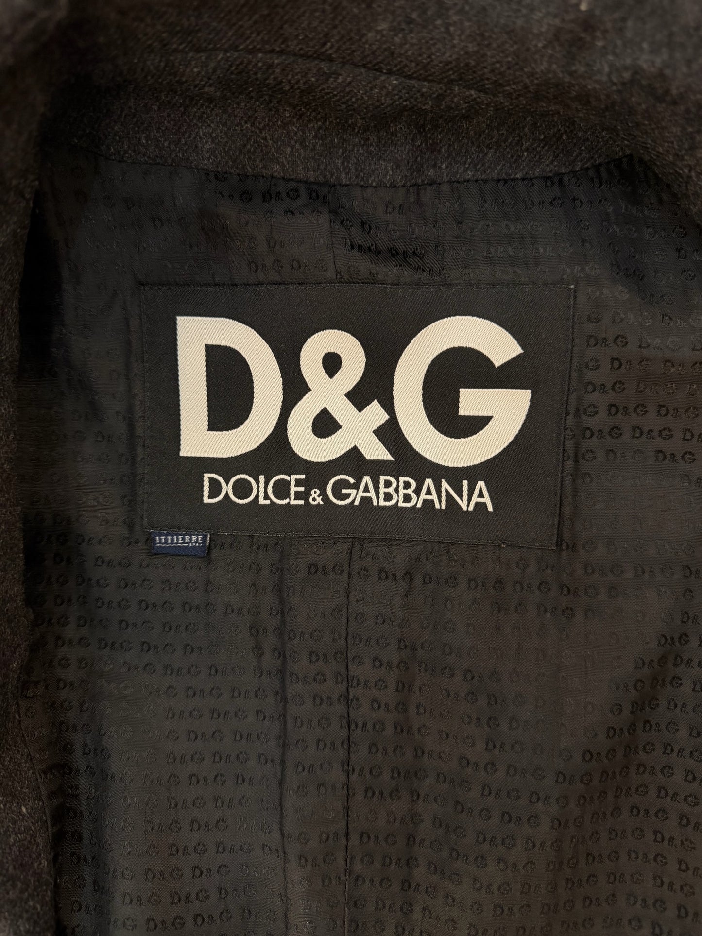 D&G Dolce & Gabbana Vintage Dark Grey Wool Double Breasted Blazer and Skirt Set