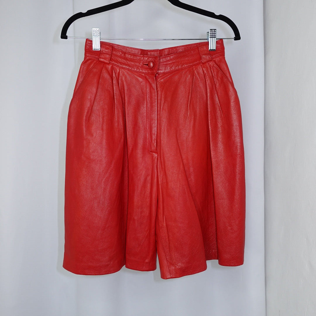 Red Leather Vintage Midi Skirt