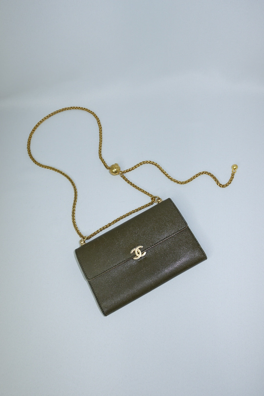 008. Re-Worked Chanel Vintage Olive Green Trifold Flap W.O.C.