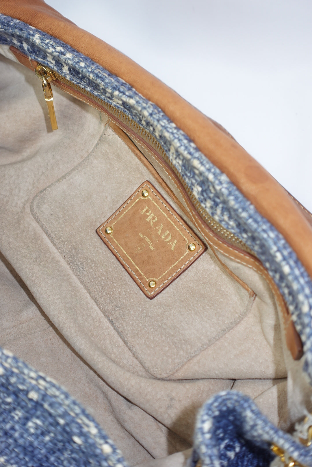 Prada Light Blue Tweed Vintage Bag