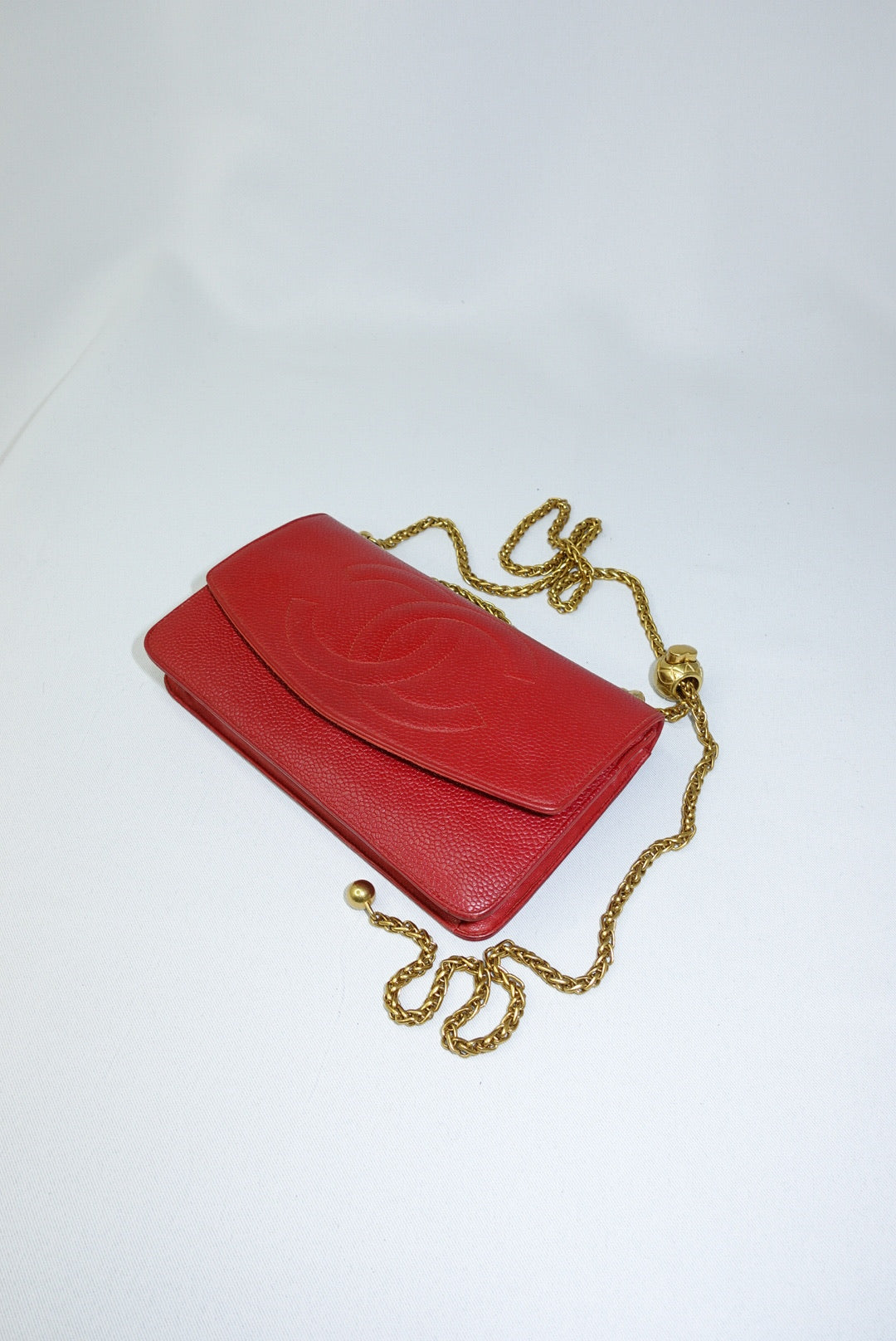 007.Re-Worked Chanel CC Flap Vintage W.O.C Red Grained Calfskin