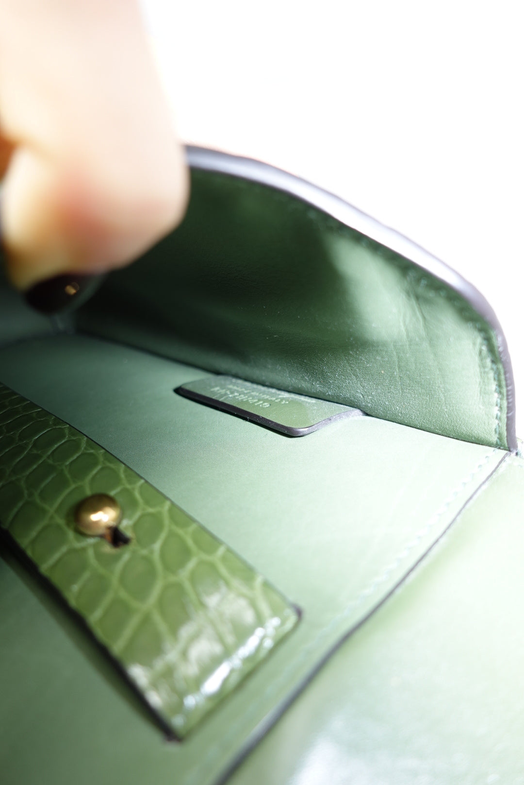 Ferragamo Croc Print Gancini Green Handbag W/ Chain