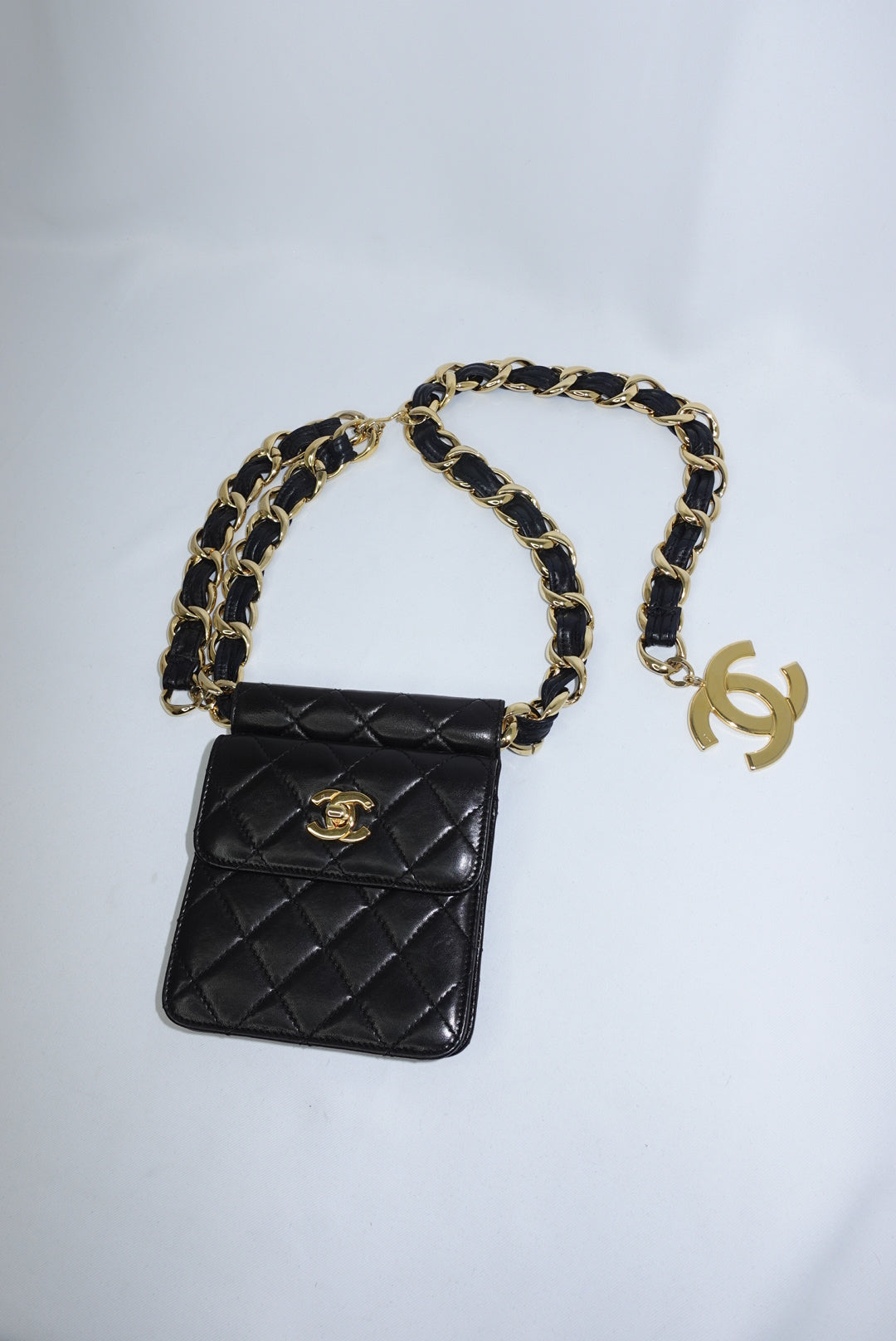 Chanel Vintage Black Timeless Belt Bag CC Logo Chain