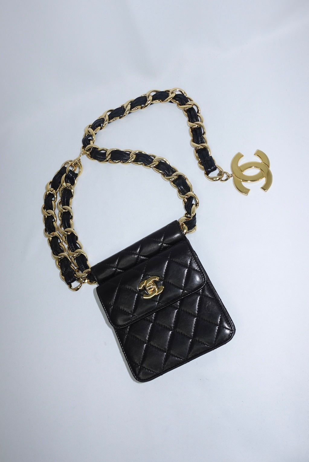 Chanel Vintage Black Timeless Belt Bag CC Logo Chain
