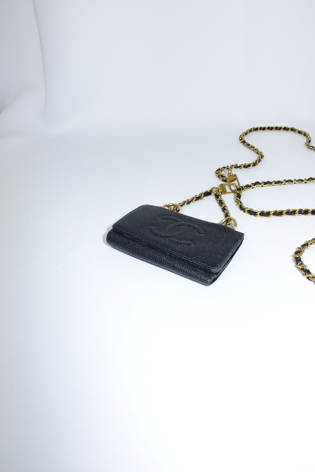 123. Re-Worked Chanel Mini Black Keyholder Caviar Leather W.O.C.