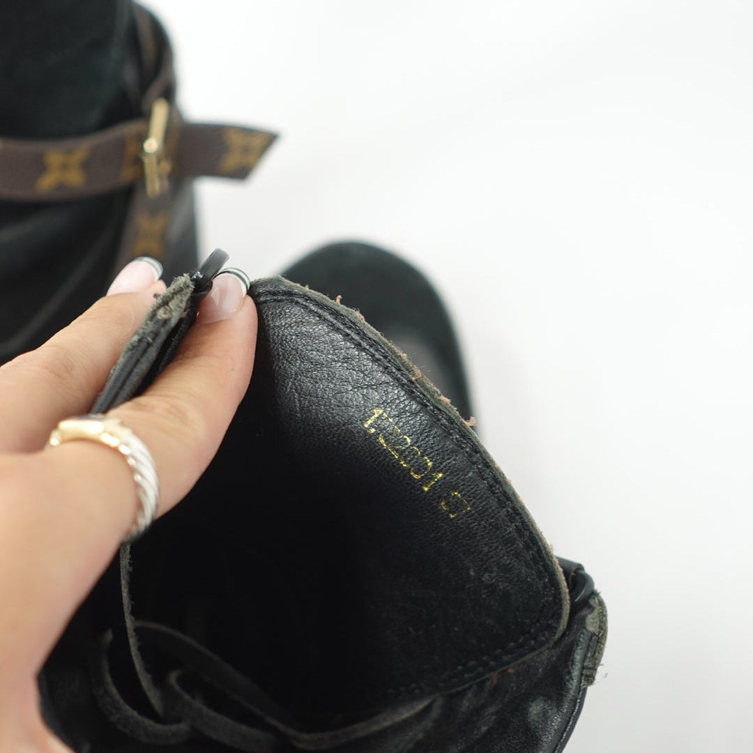 Stivali da combattimento in pelle scamosciata e pelle nera Monogram Louis Vuitton