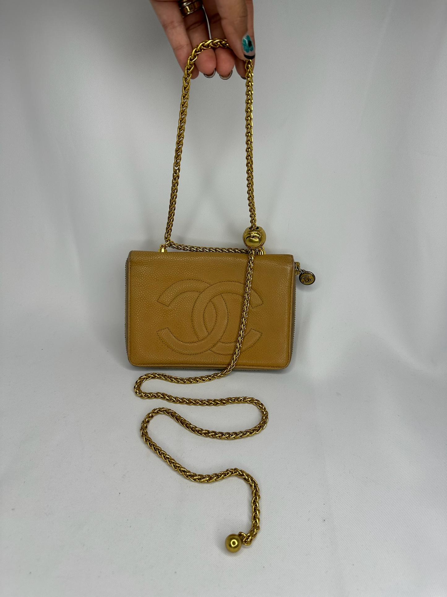 190. Re-Worked Chanel Caramel Beige Medium Zip W.O.C.