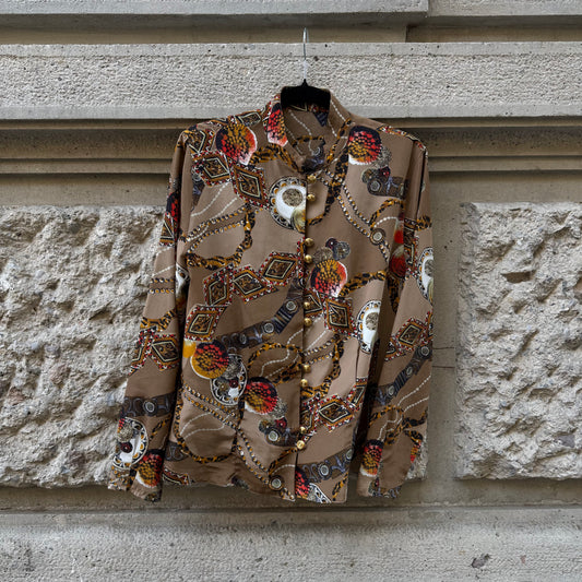 Light Brown Printed Shirt and Skirt Set