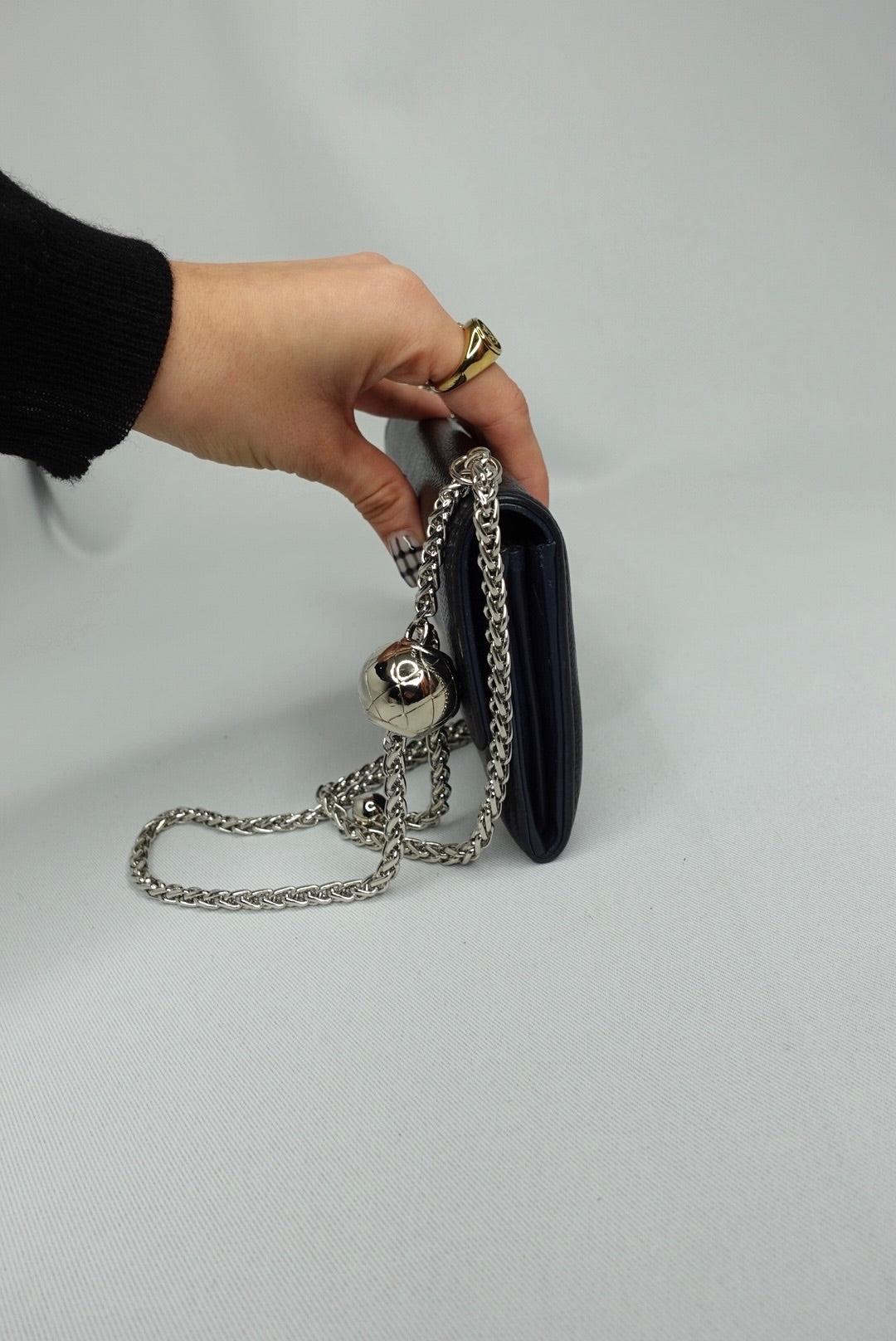 017. Chanel Re-Worked Flap W.O.C. Blue Navy CC logo
