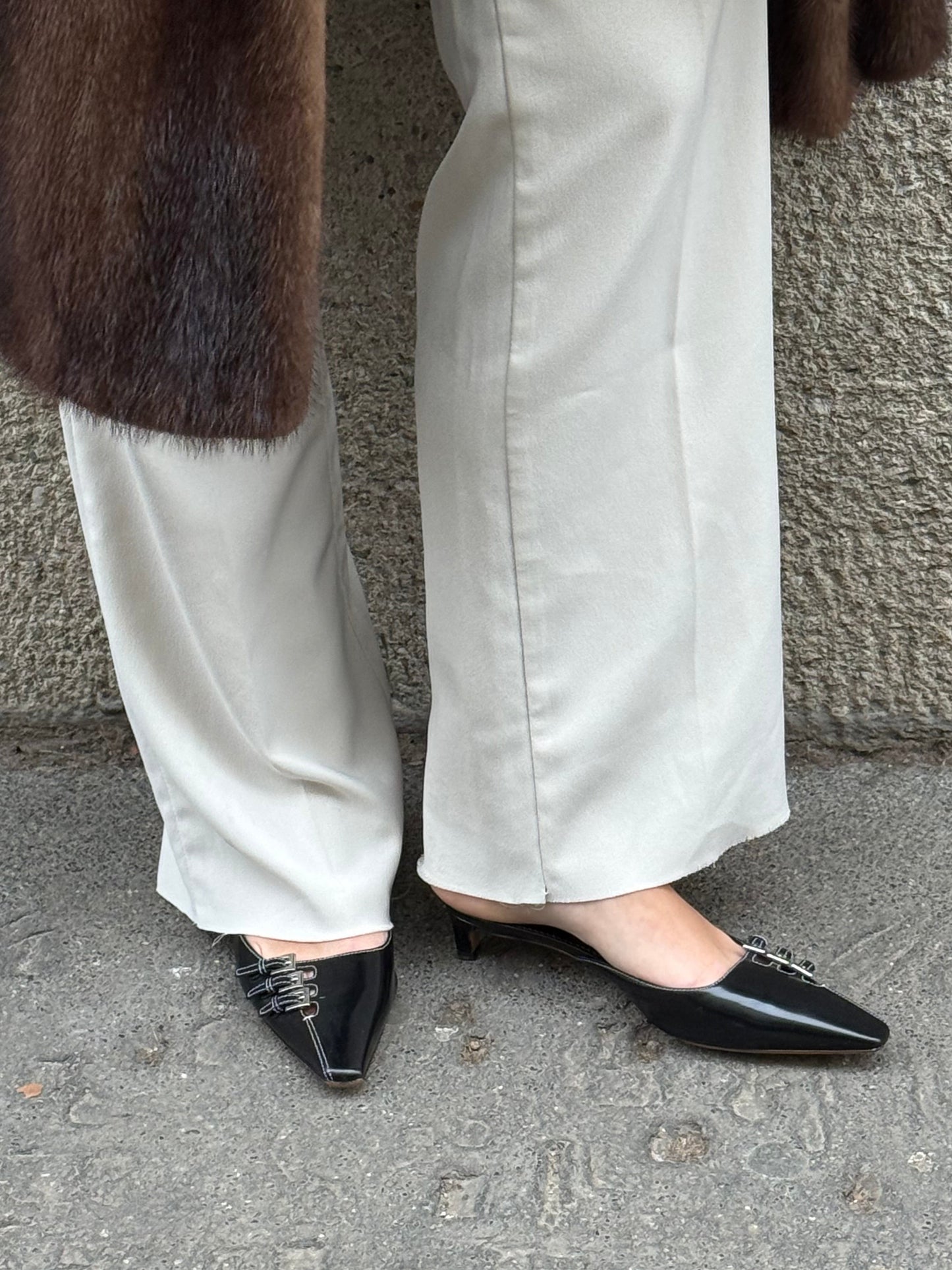 Prada Black Leather Kitten Heel Mules - Size 38.5