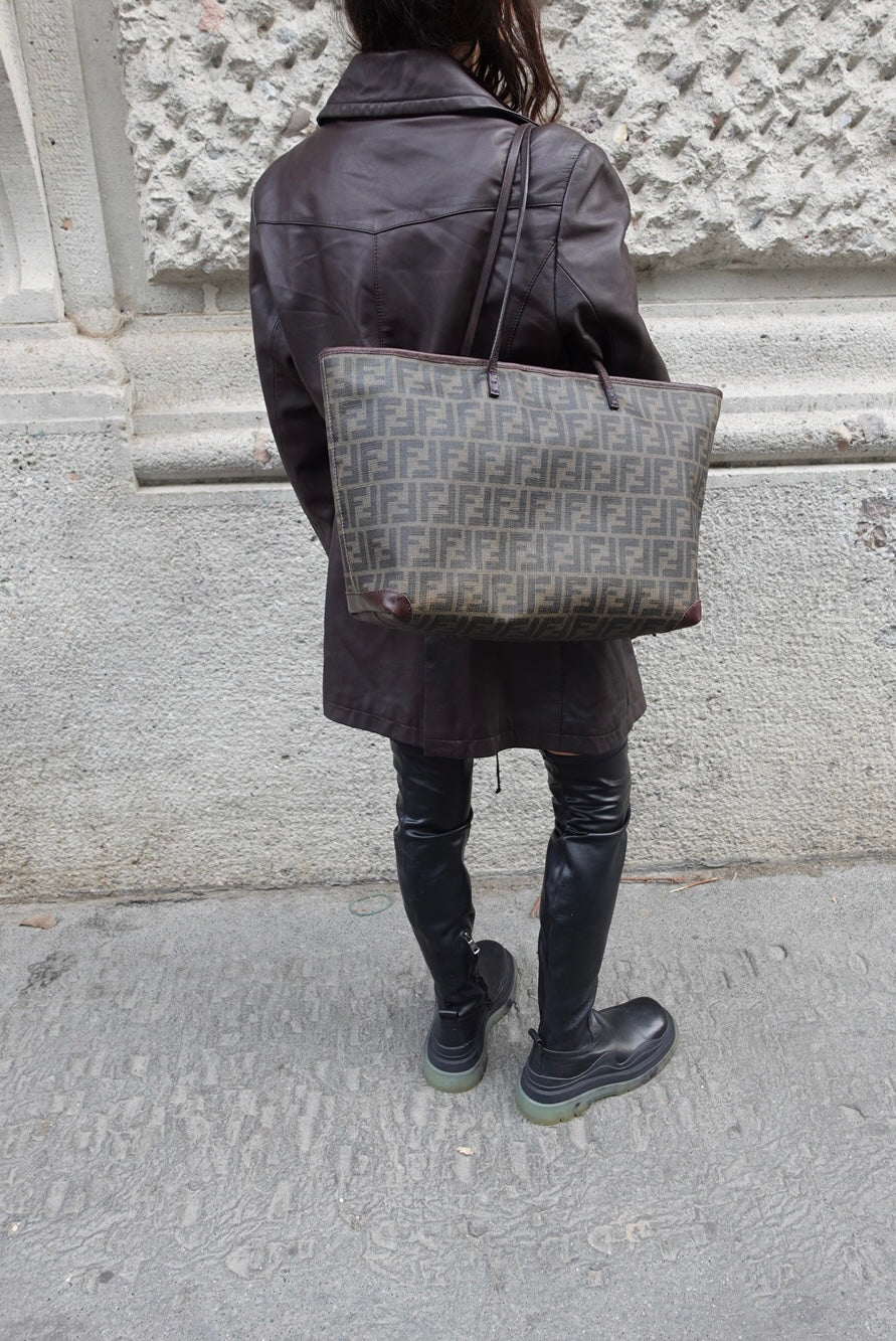 Fendi FF Zucca Brown Vintage Canvas Tote Bag