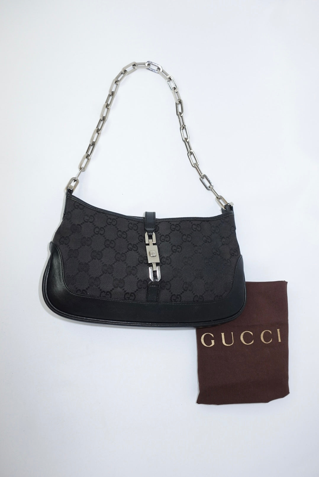 Gucci Mini Jackie Monogram Black Canvas Vintage Shoulder Bag