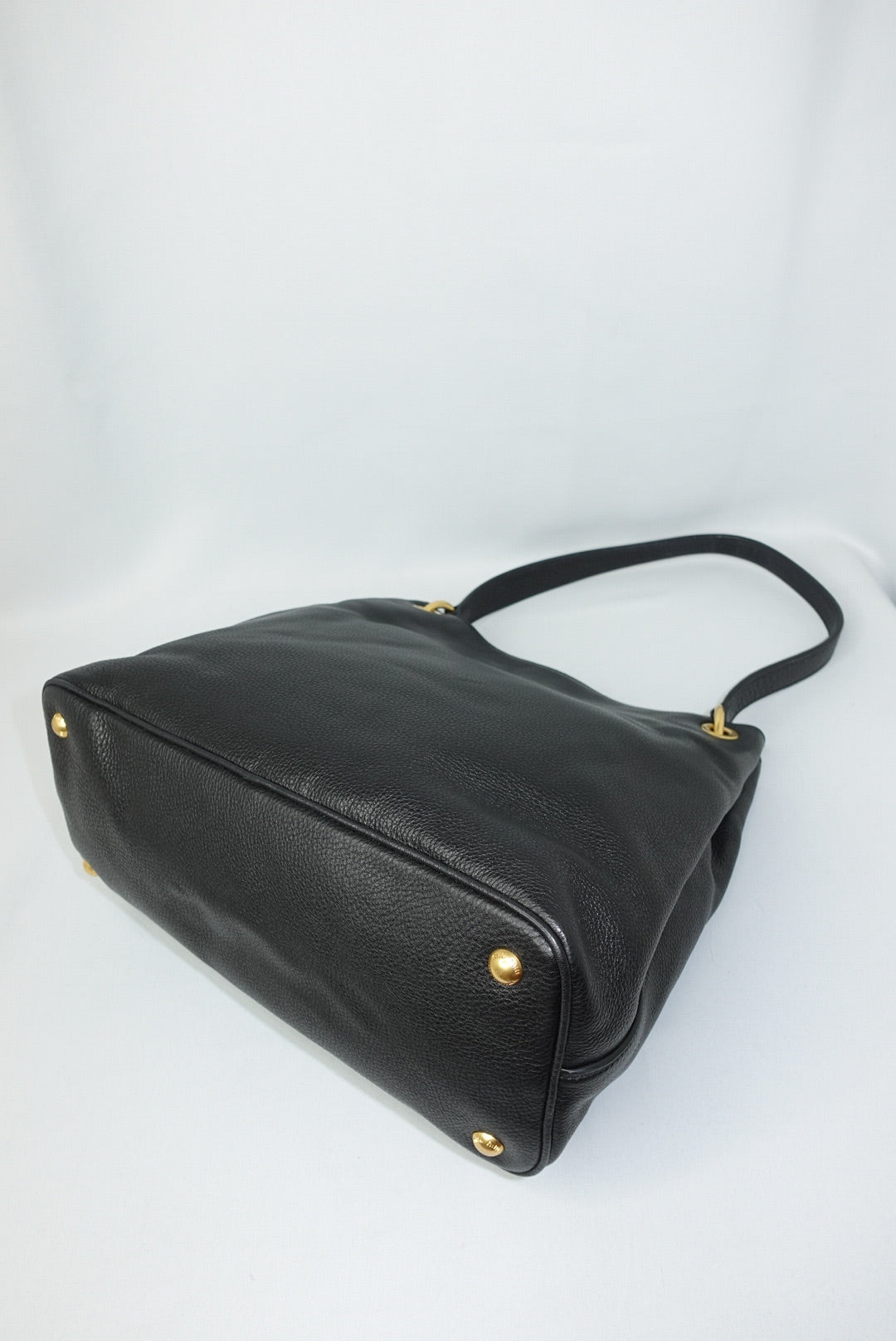 003. MIU MIU Vitello Phenix Front Pocket Tote Black Bag