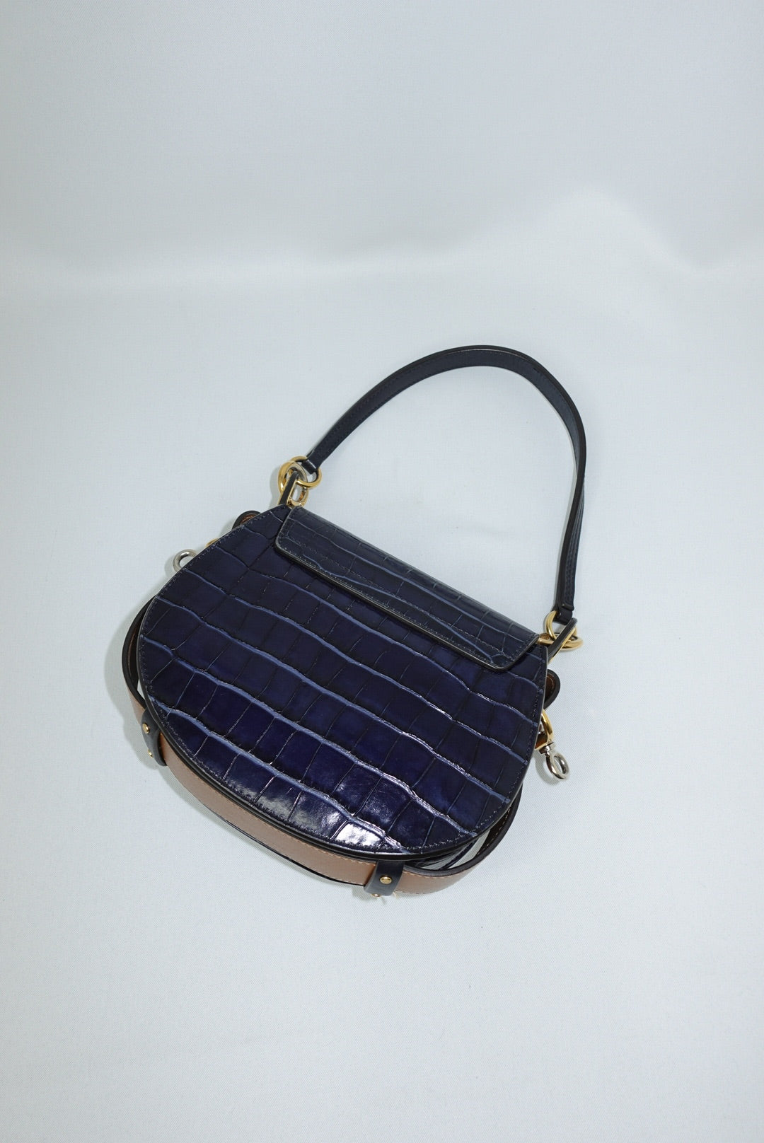 120. Chloé Tess Navy and Gold Shoulder Bag