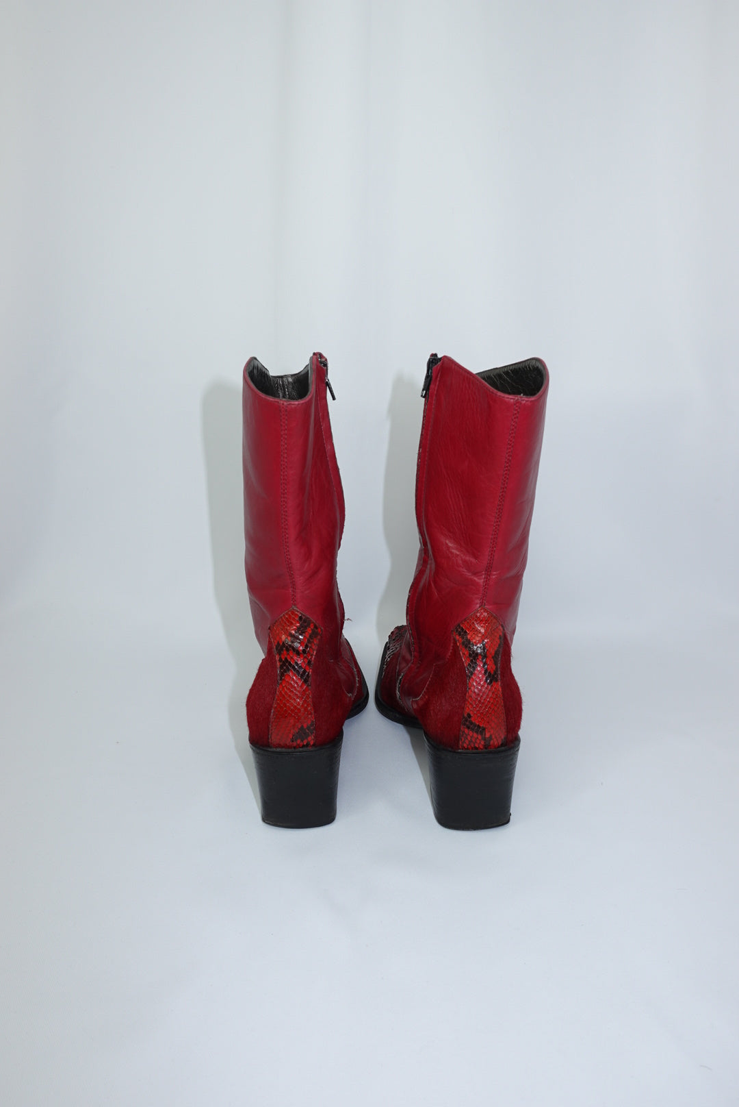 Red Leather Python and Ponyhair Western Boots 38