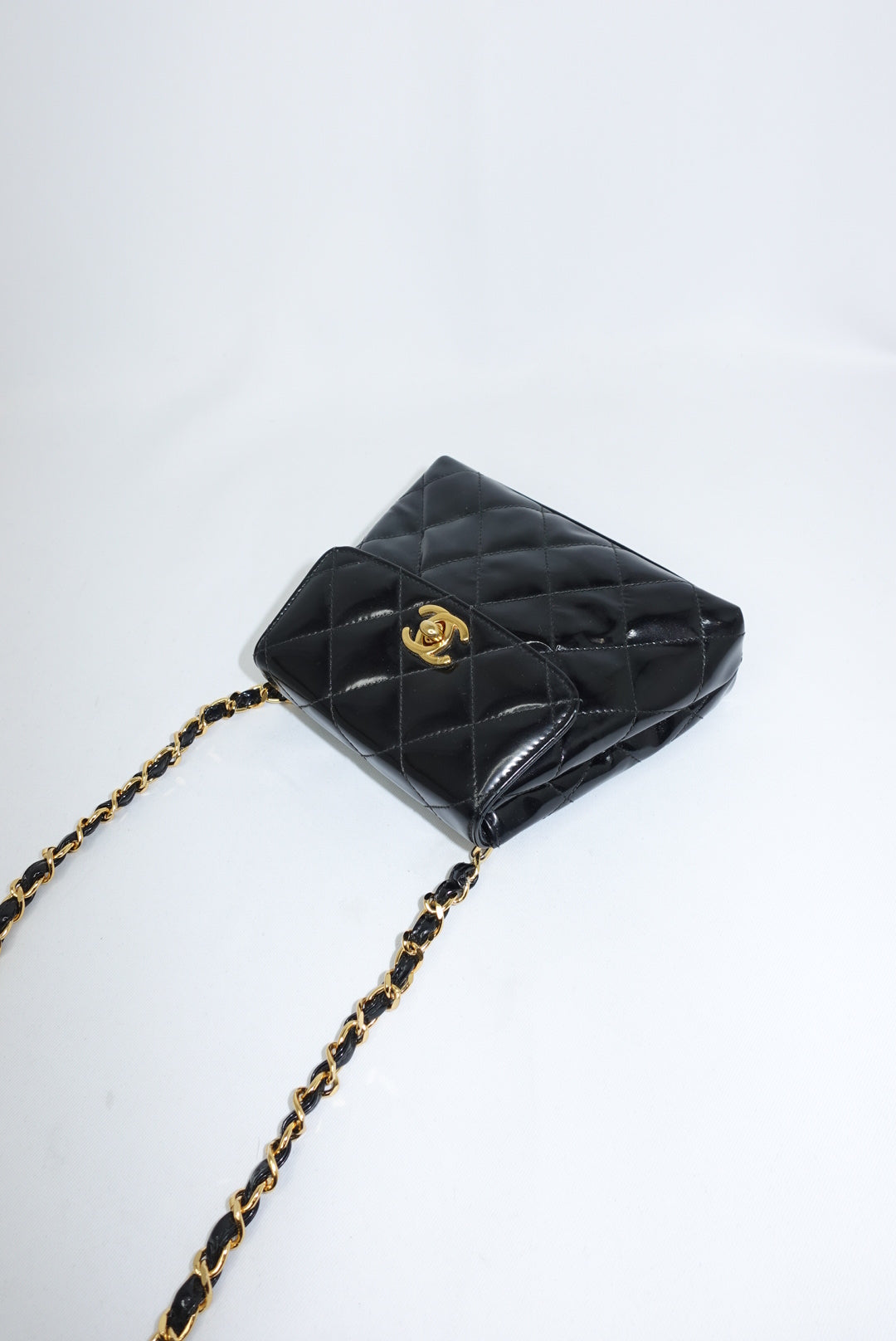 Chanel Vintage Black Patent Leather Timeless Belt Bag CC Logo