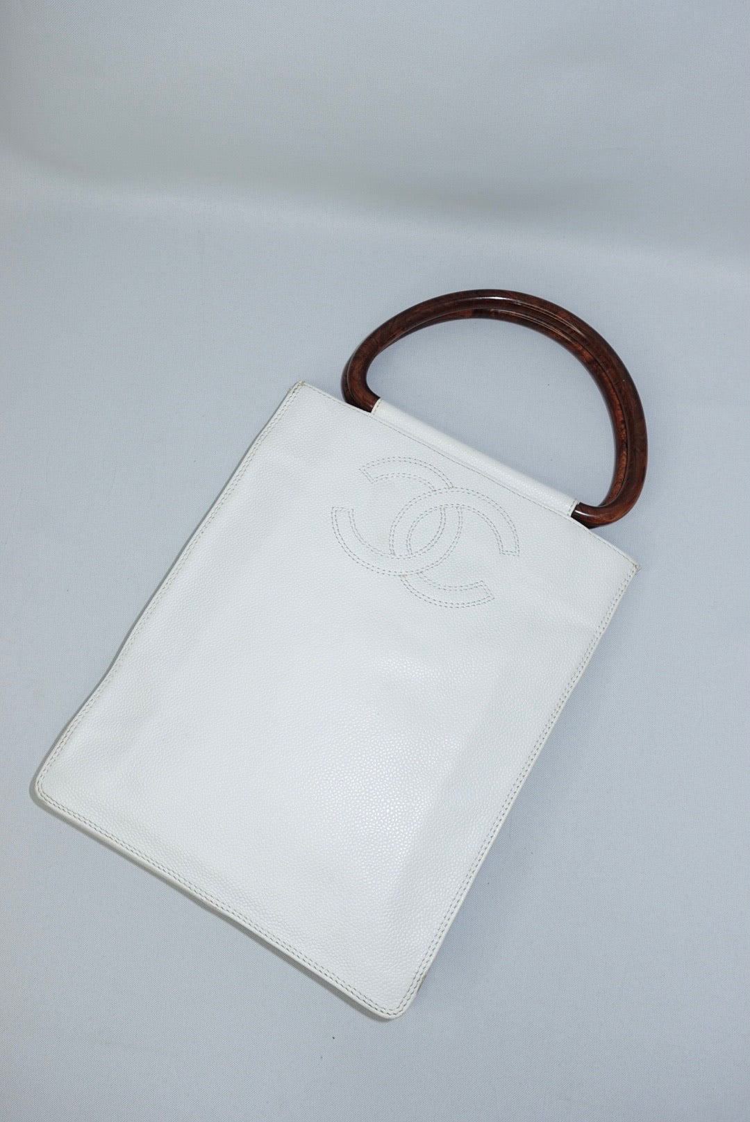 Chanel Vintage Mini Tote Bag White Leather