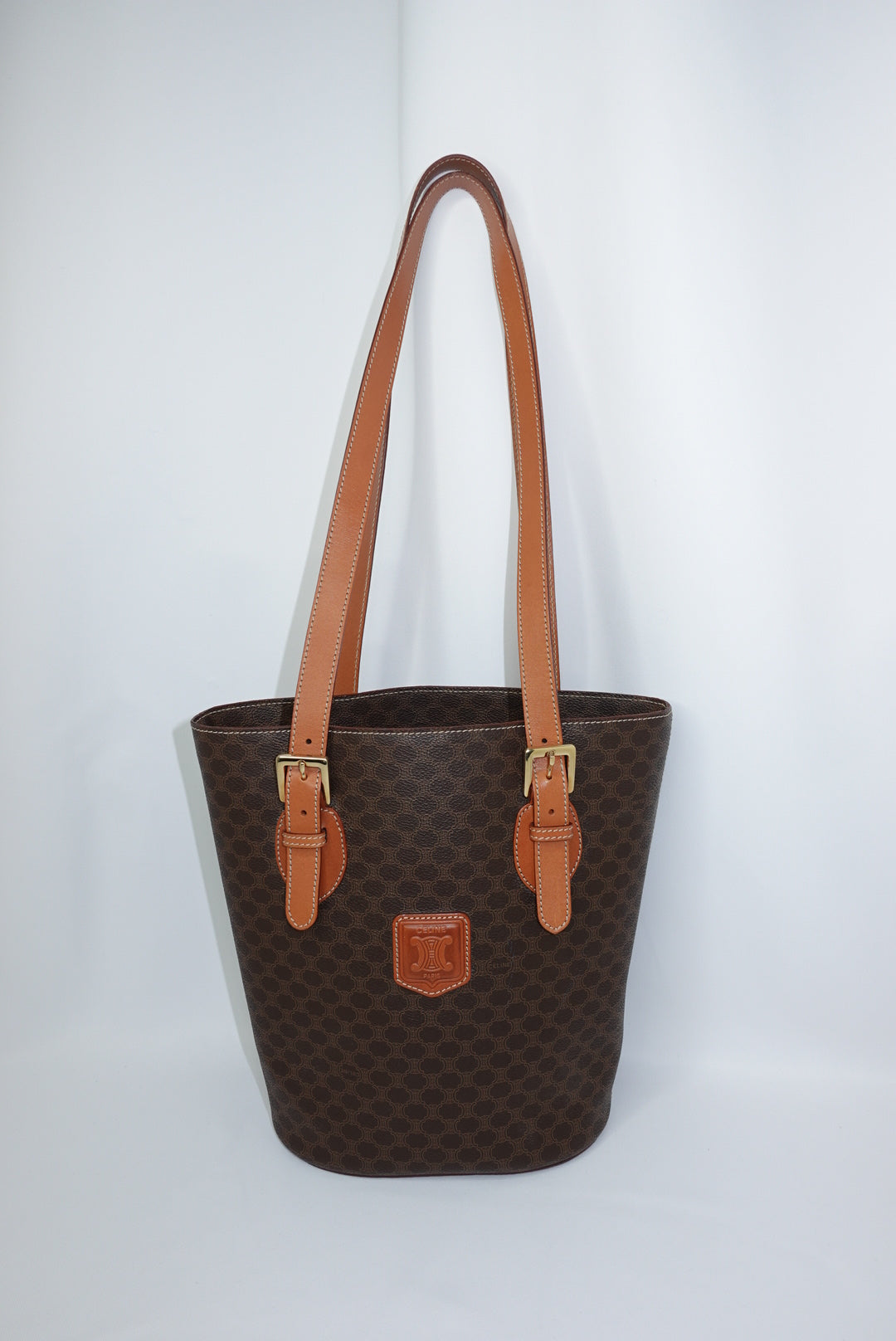 Celine Monogram Canvas and Leather Brown Vintage Bucket Bag