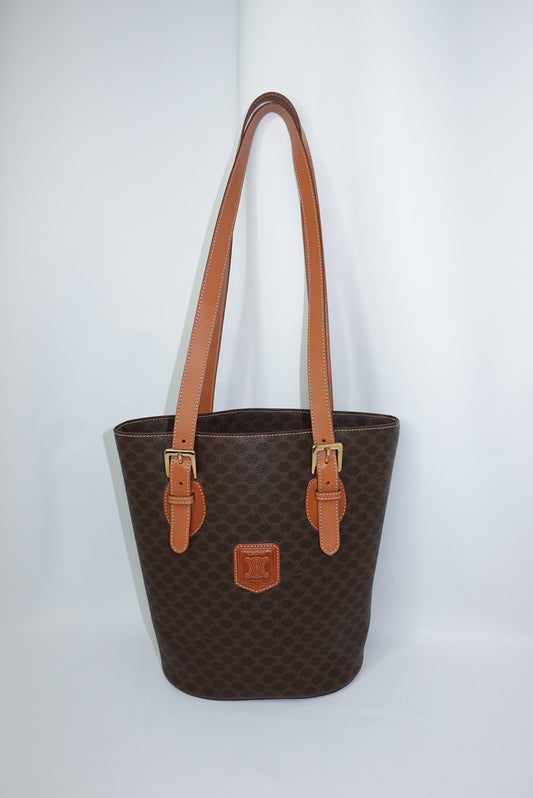 Celine Monogram Canvas and Leather Brown Vintage Bucket Bag