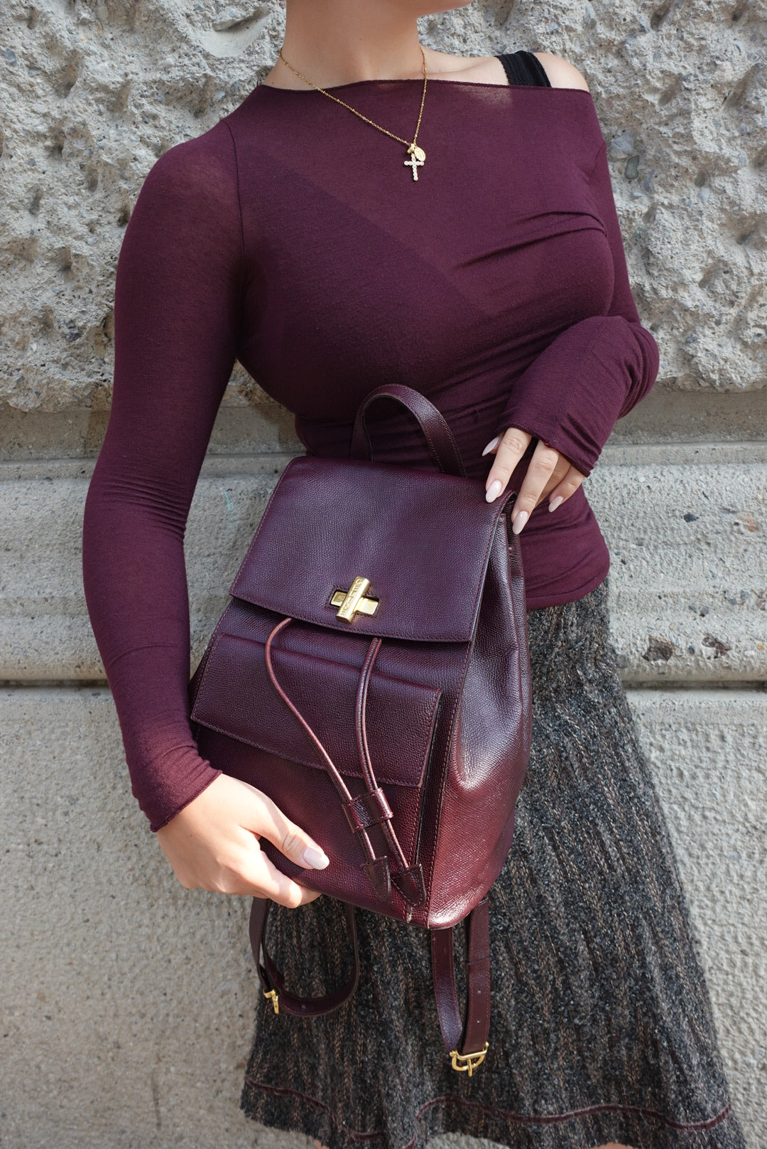 Cèline Vintage Leather Burgundy Backpack