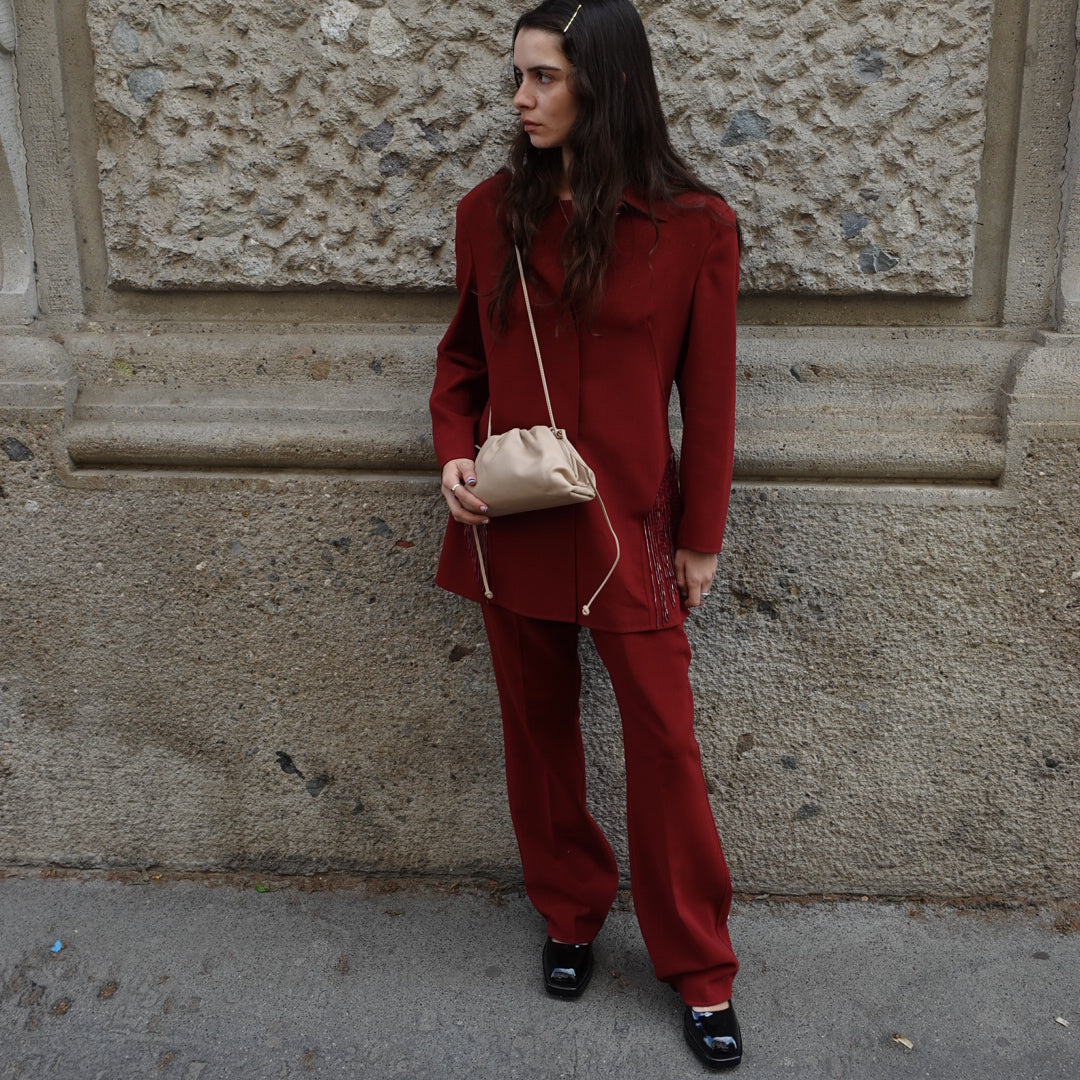 Alfio Paglione Couture Red Beaded Jacket & Pants Set