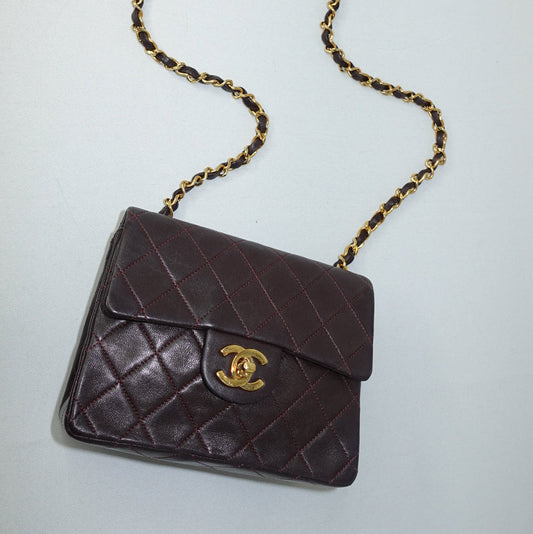 Chanel Vintage Mini Square Quilted Lambskin Bag in Burgundy