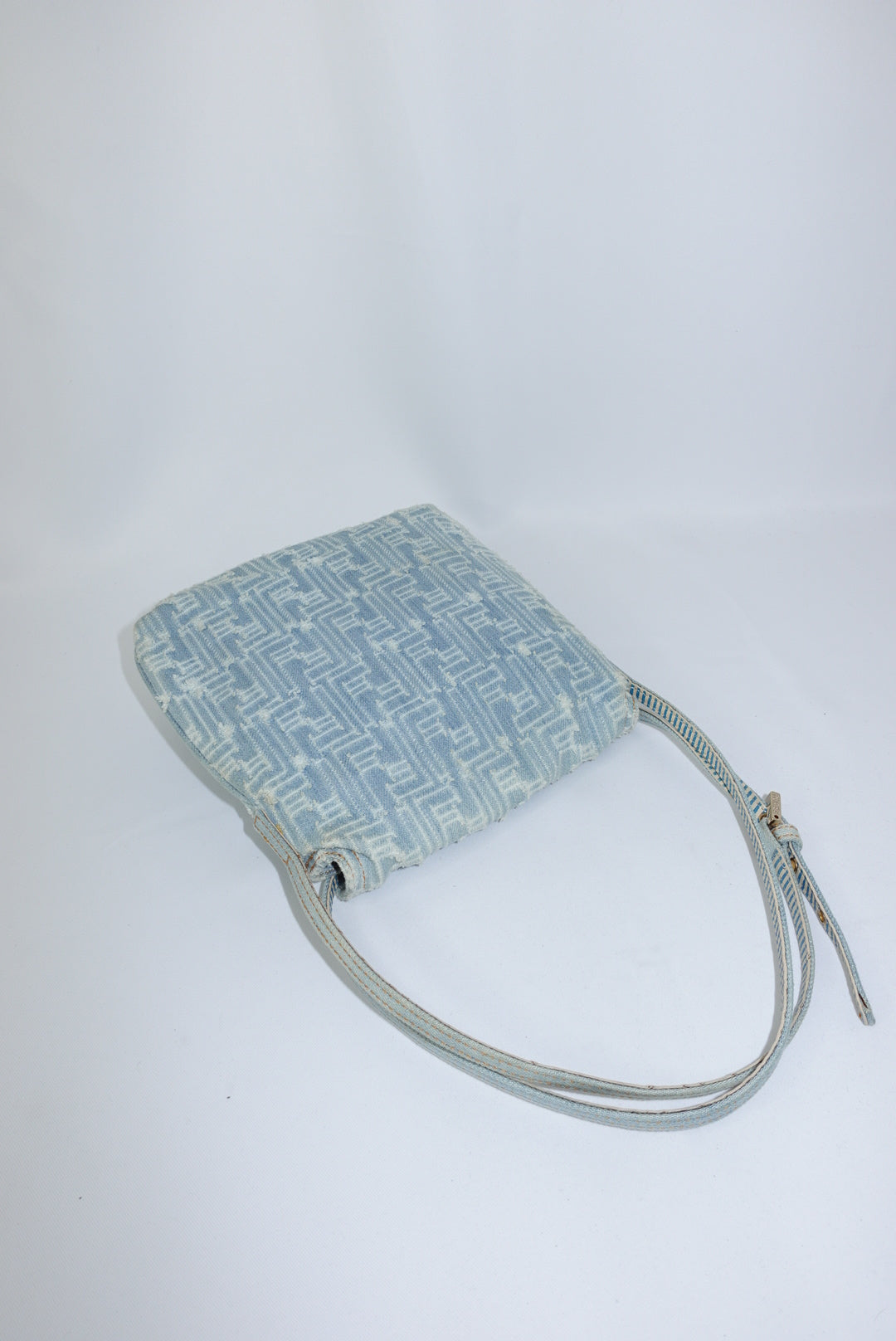 Fendi Zucca Vintage Denim Long Baguette Crossbody Bag