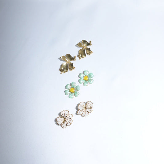 Stainless Steel Floral Gold Toned Earrings