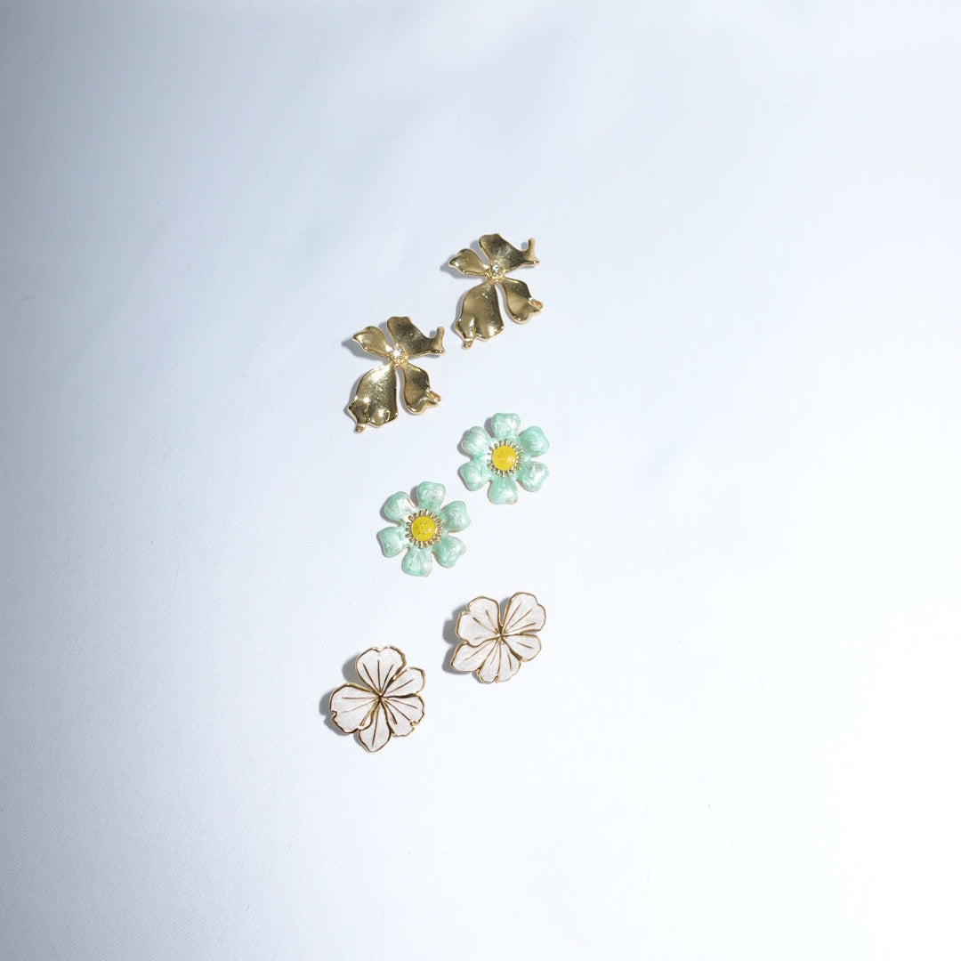 Stainless Steel Floral White and Gold Toned Earrings