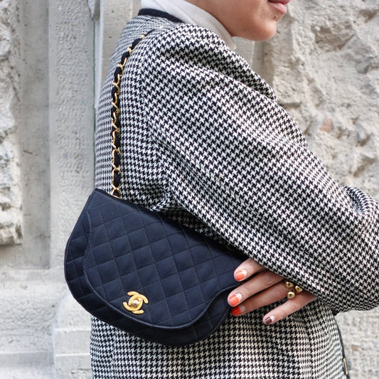 Chanel Vintage Half Moon Satin Vintage Mini Bag
