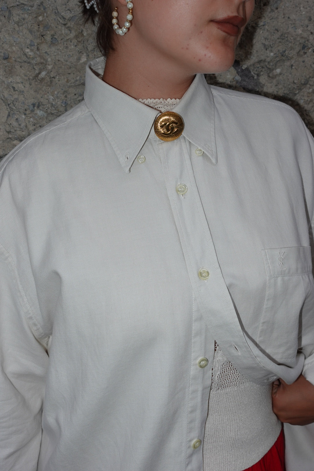 146. Chanel Vintage Clip Gold-Toned Round Logo Brooch