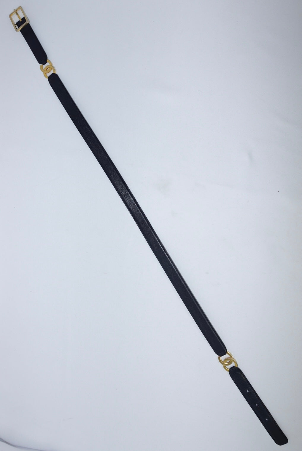 Chanel Navy Blue Leather CC Logo Vintage Belt