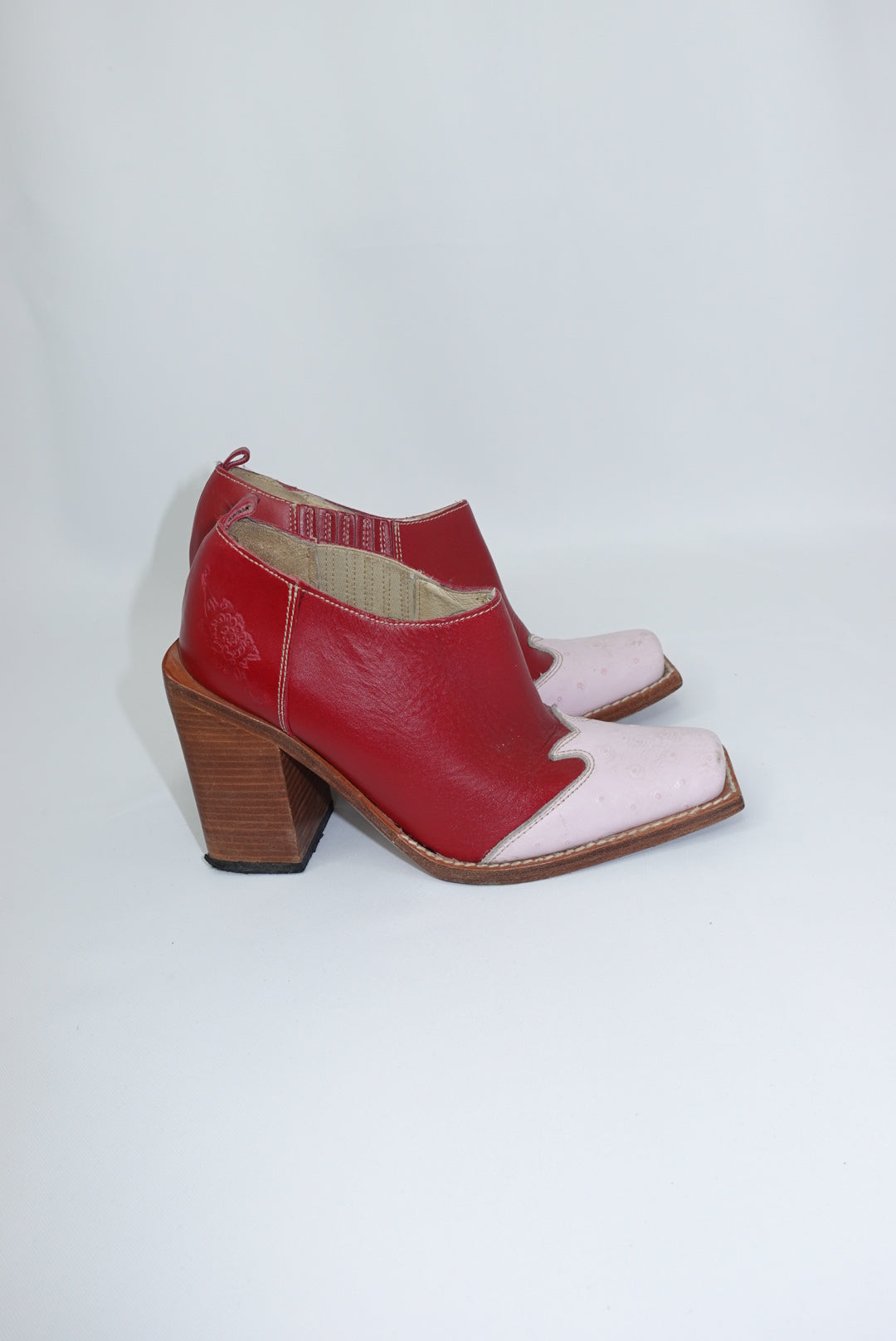 Charro Vintage Western Sabot Pink and Red Boots 36