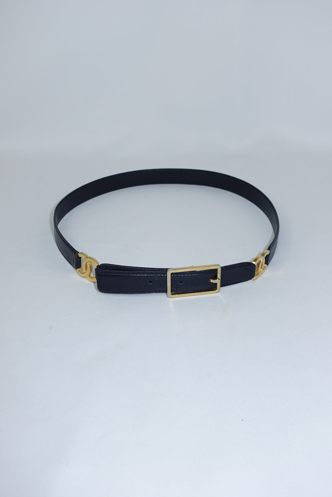 Chanel Navy Blue Leather CC Logo Vintage Belt