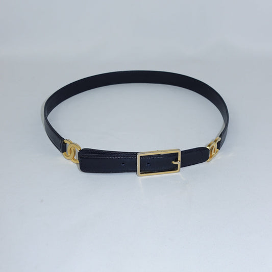 Chanel Navy Blue Leather CC Logo Vintage Belt