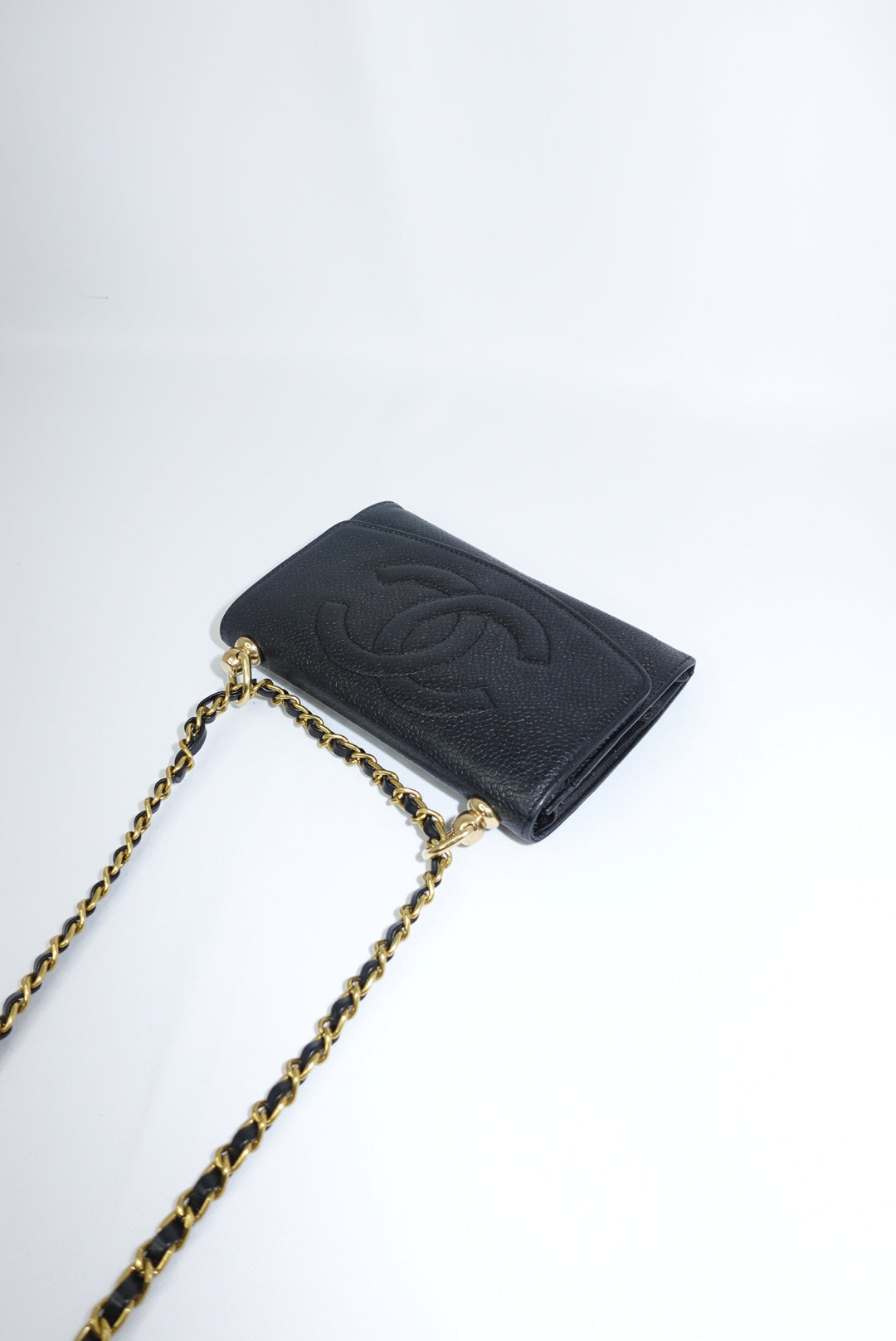 126. Re-Worked Chanel Medium Black Caviar Leather W.O.C.