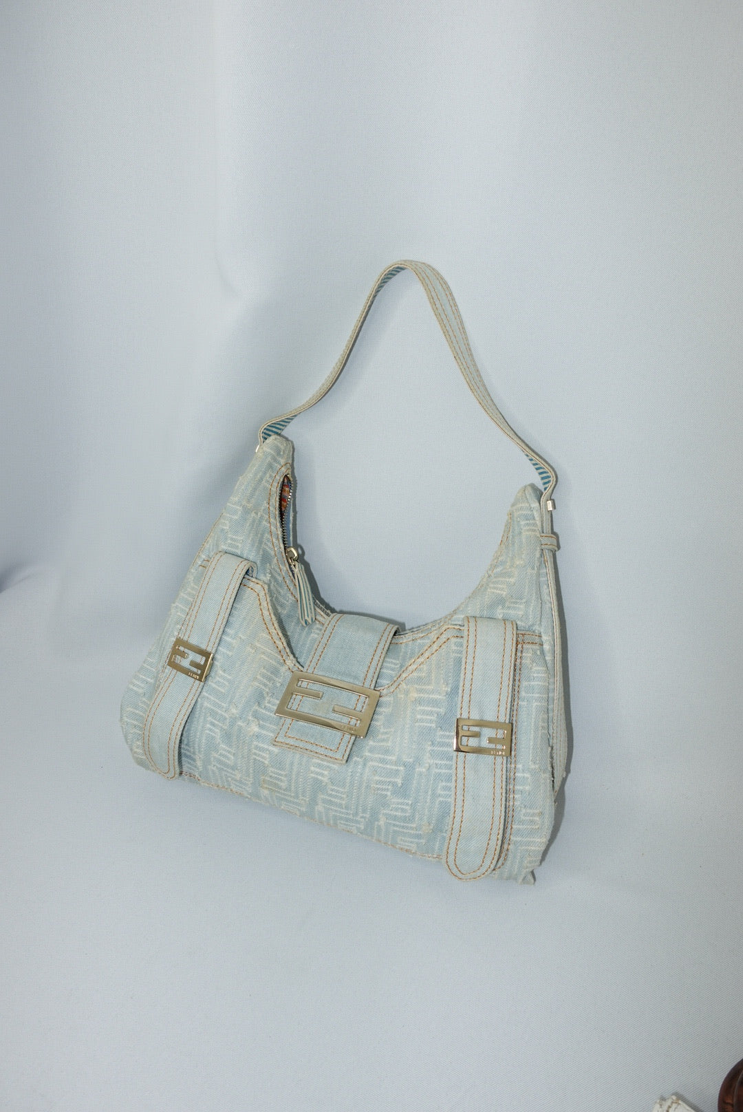 Fendi FF Zucca Light Wash Denim Hobo Bag