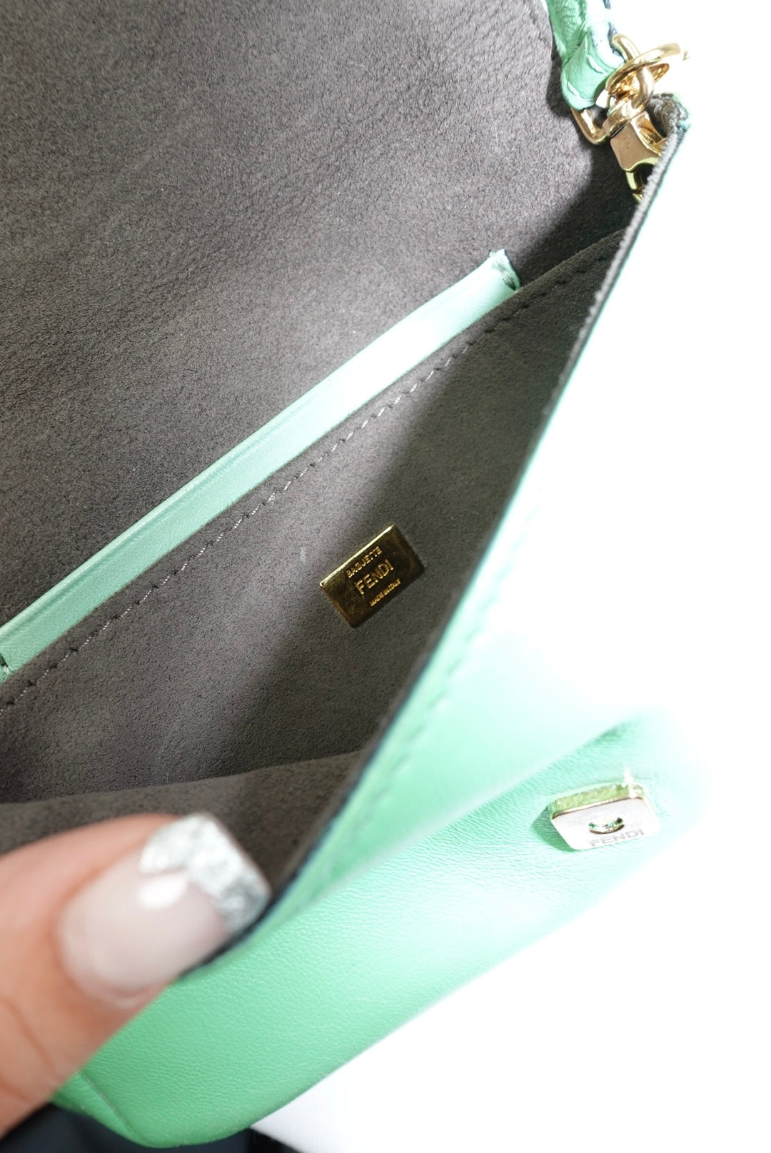 Fendi Neon Green Mini Baguette Crossbody FF Logo