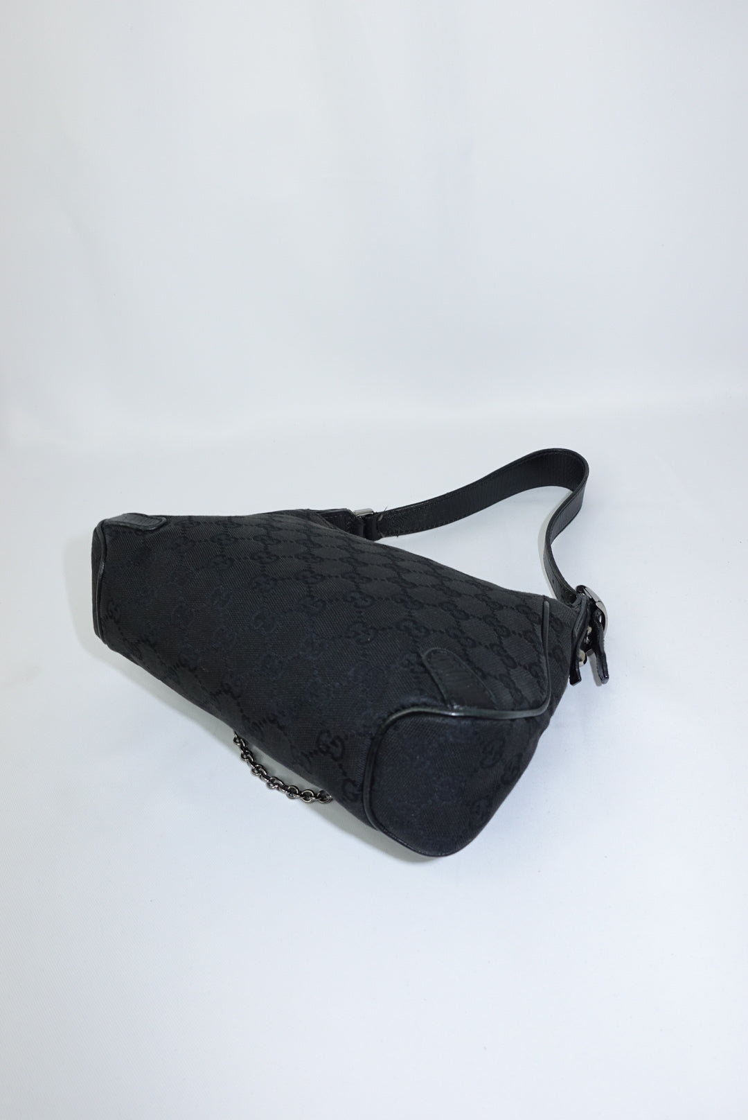 Gucci Horsebit Chain Vintage Black Canvas and Leather Shoulder Bag