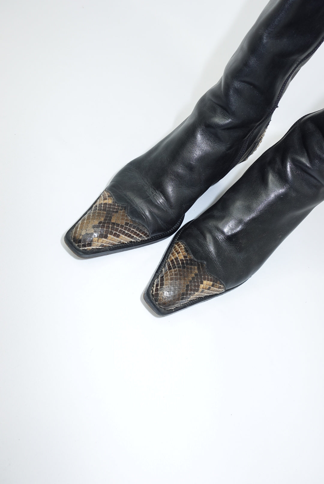 Vintage Black Western Boots With Python Detailing