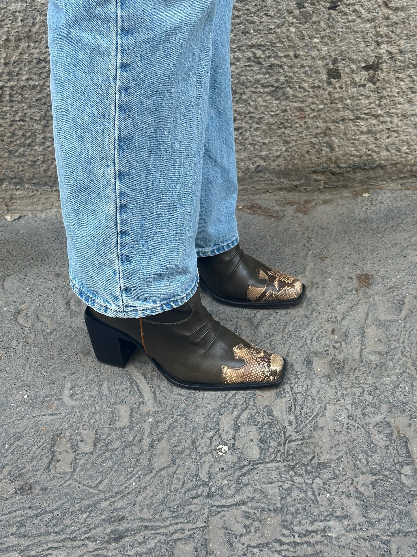 Vintage Khaki and Python Western Boots