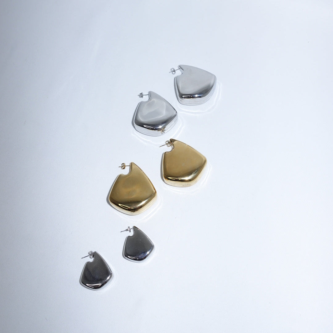 Stainless Steel Inflated Geometric Earrings Large