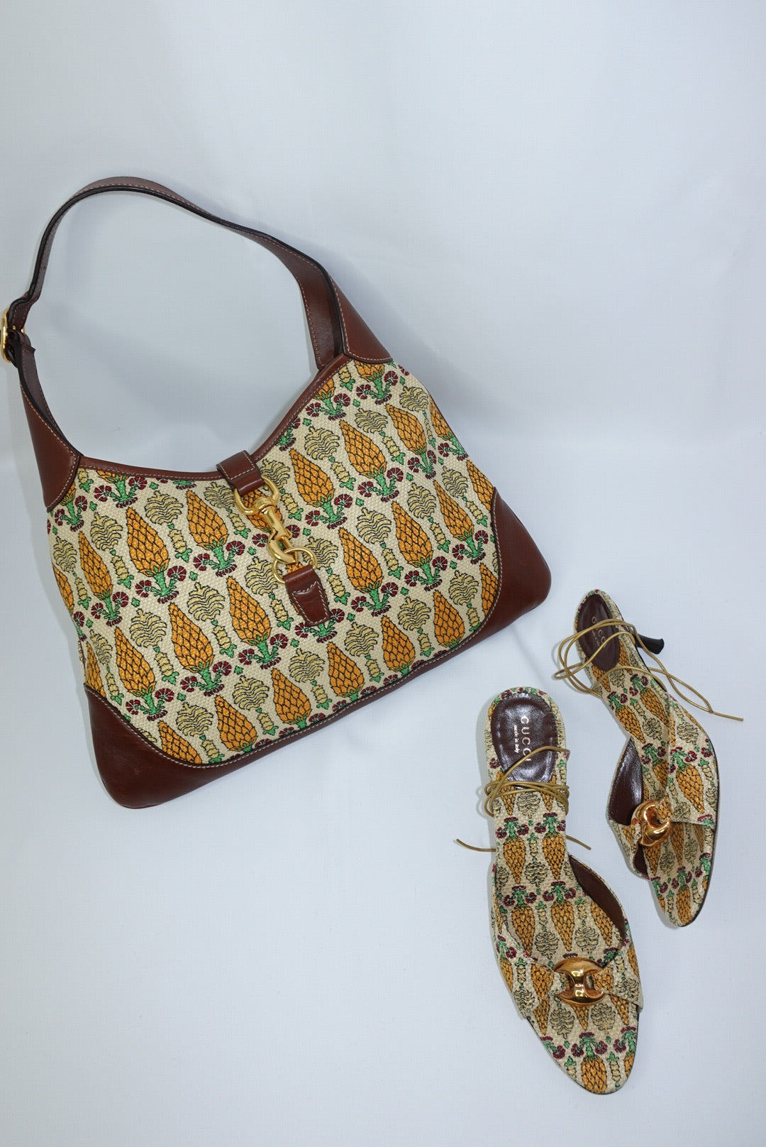 Gucci Jackie Vintage Hobo Brown & Yellow Print Bag